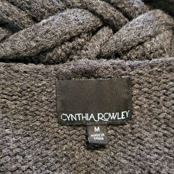 Cynthia Rowley Cardigan Sweater M Gray Wool Braided Shawl Collar Preppy Grandpa - Picture 4 of 6